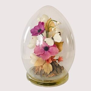 VTG 9” Michael Curzon Preserved Flowers & Butterfly Captive Garden Glass Dome